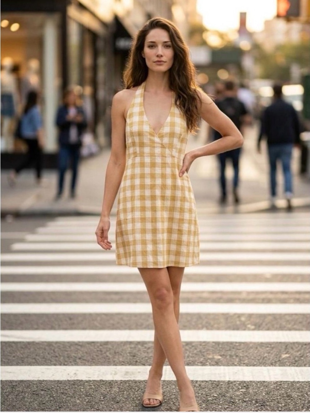 Promesa Yellow Gingham Halter Mini Dress size Medium